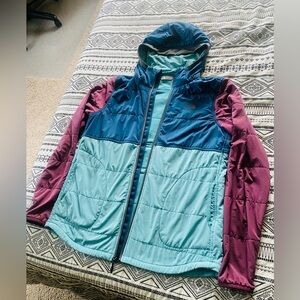 Women’s Medium North Face Mountain Quilted Color Block Full Zip Hoodie